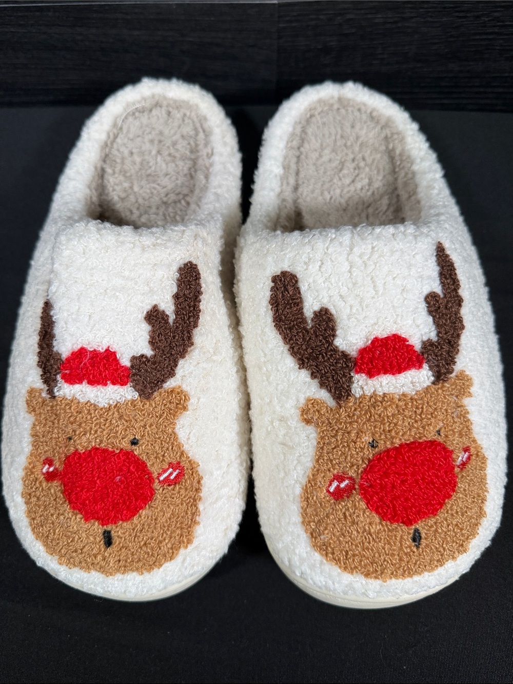 Christmas Reindeer Fuzzy Sherpa Slippers | Women's Size 8.5 Holiday